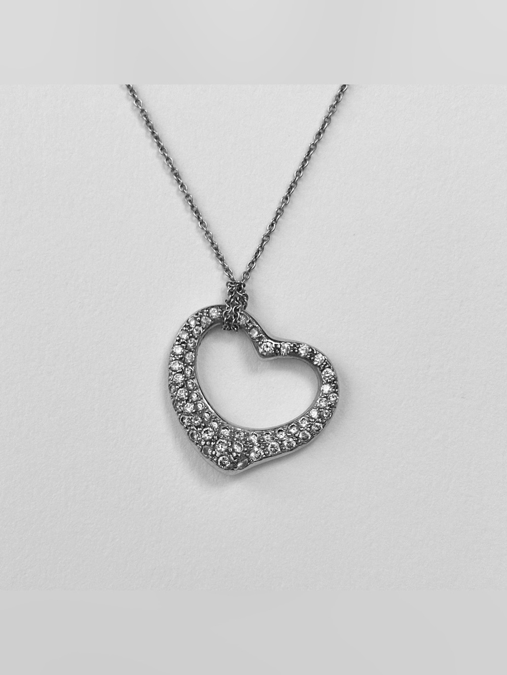 $14,000 Tiffany & Co. Elsa Peretti Open Heart Pendant Necklace Platinum Diamond